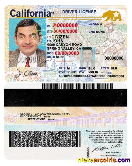 USA state California driving license (2018, January – present)